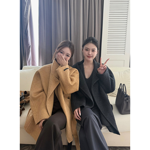 Scout Chao爱！950g澳洲牦牛绒全羊毛质感手工系带中长款大衣女