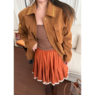 混搭时髦精 单品 爱麂皮绒花边拼接中裙女夏 一眼亮 Scout