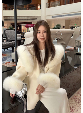 Scout 沪上顶美气质 CHAO仙感狐狸毛领全羊毛双面手工大衣女冬季