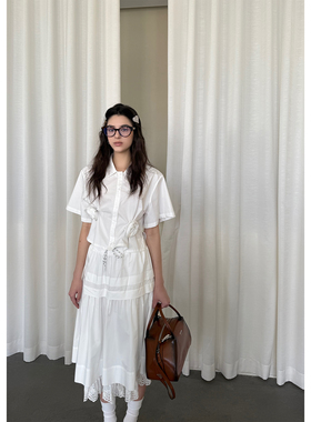 Scout 巴黎艺术展 设计师白色山茶花廓形短衬衫女夏季别致上衣