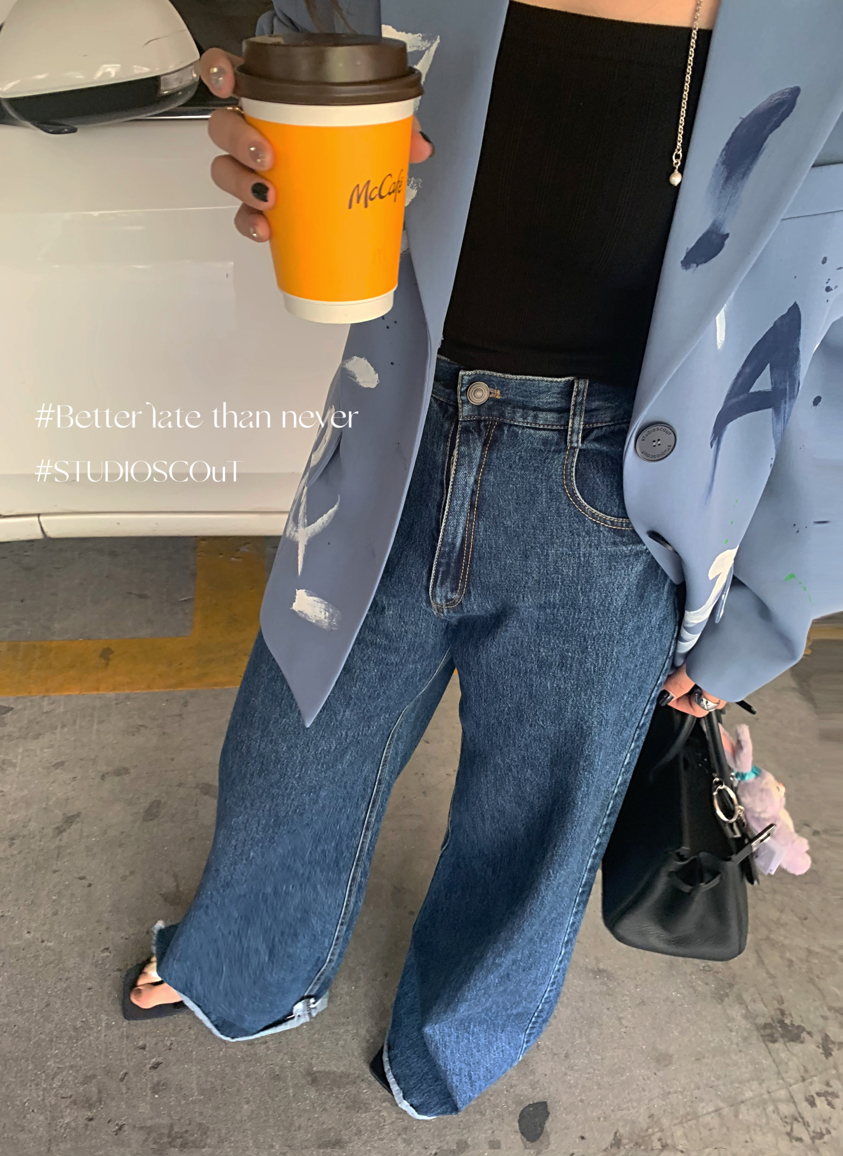 STUDIOSCOUT 私服B家时髦水洗好穿宽松百搭休闲高腰宽腿牛仔裤女
