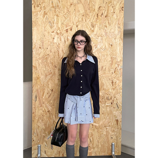 面料拼接毛衣开衫 定制衬衫 女 衬衫 两件套 Scout 半裙时尚 甜酷学员