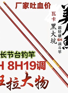 高端美人鱼买一送一6h超轻硬碳素19套装渔具水库长节竿瓦卡美人鱼