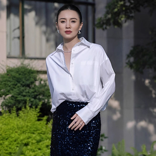 明星宋佳同款通勤风白色衬衫女长袖宽松简约气质高级感百搭上衣
