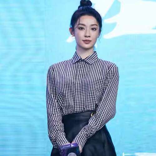 吴谨言同款黑白格子衬衫长袖衬衣