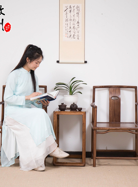 徽州木府老榆木圈椅三件套新中式靠背椅禅意茶椅实木餐椅会所家具