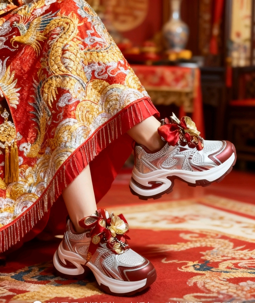 爆款百搭厚底老爹鞋女小个子增高2025超火新款夏婚纱喜字红包请帖