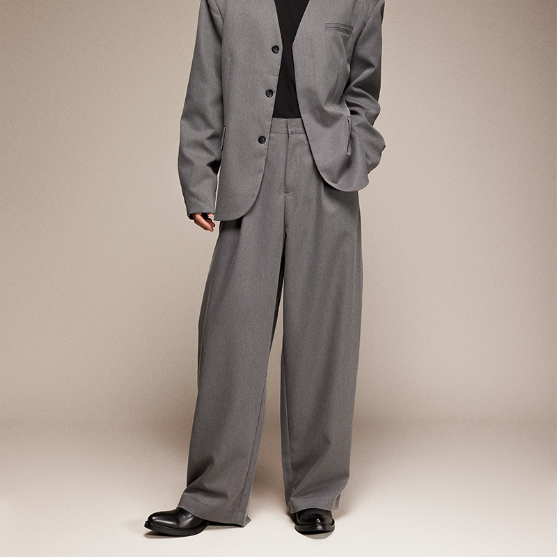 三木公白简约廓形单褶西装裤