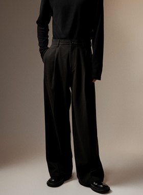 三木公白 秋冬复古西裤男垂坠高级感 日系宽松直筒阔腿裤休闲百搭