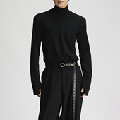 三木公白 T恤上衣 合身骨感长袖 小众设计半拉链高领打底衫 高级感