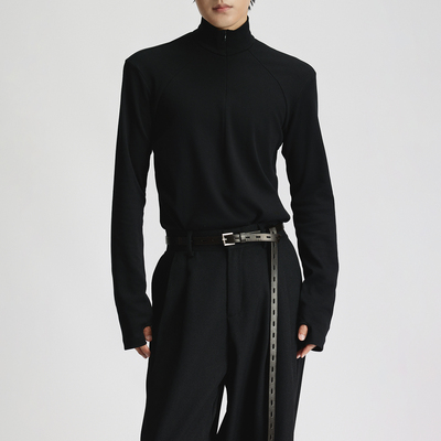 三木公白半拉链合身打底衫高级感