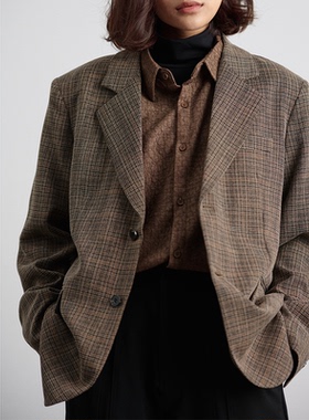 三木公白 复古高级感西装外套男 宽松设计感西服潮流炸街日系休闲