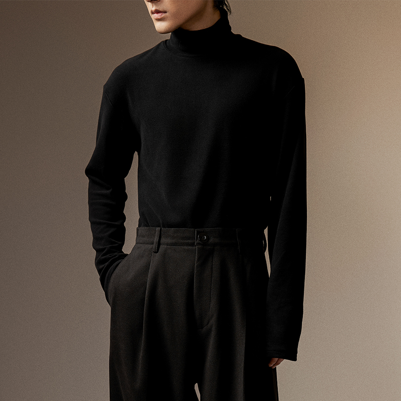 三木公白复古高领T恤宽松