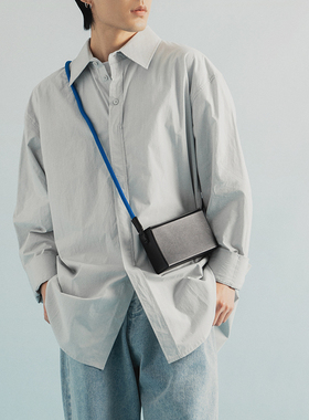 丑时三刻 日系长袖衬衫设计感高级半开领 宽松痞帅衬衫简约百搭