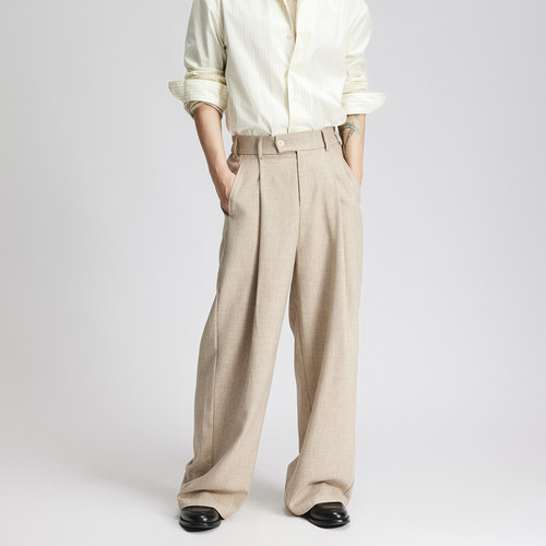 三木公白复古单褶垂感休闲西裤