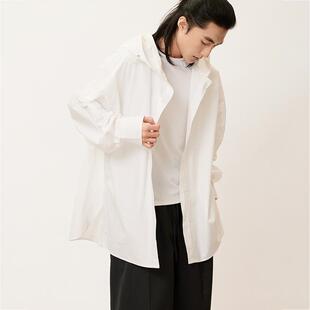 男宽松高级 连帽衬衫 廓形挺括休闲外套 日系简约中长款 三木公白