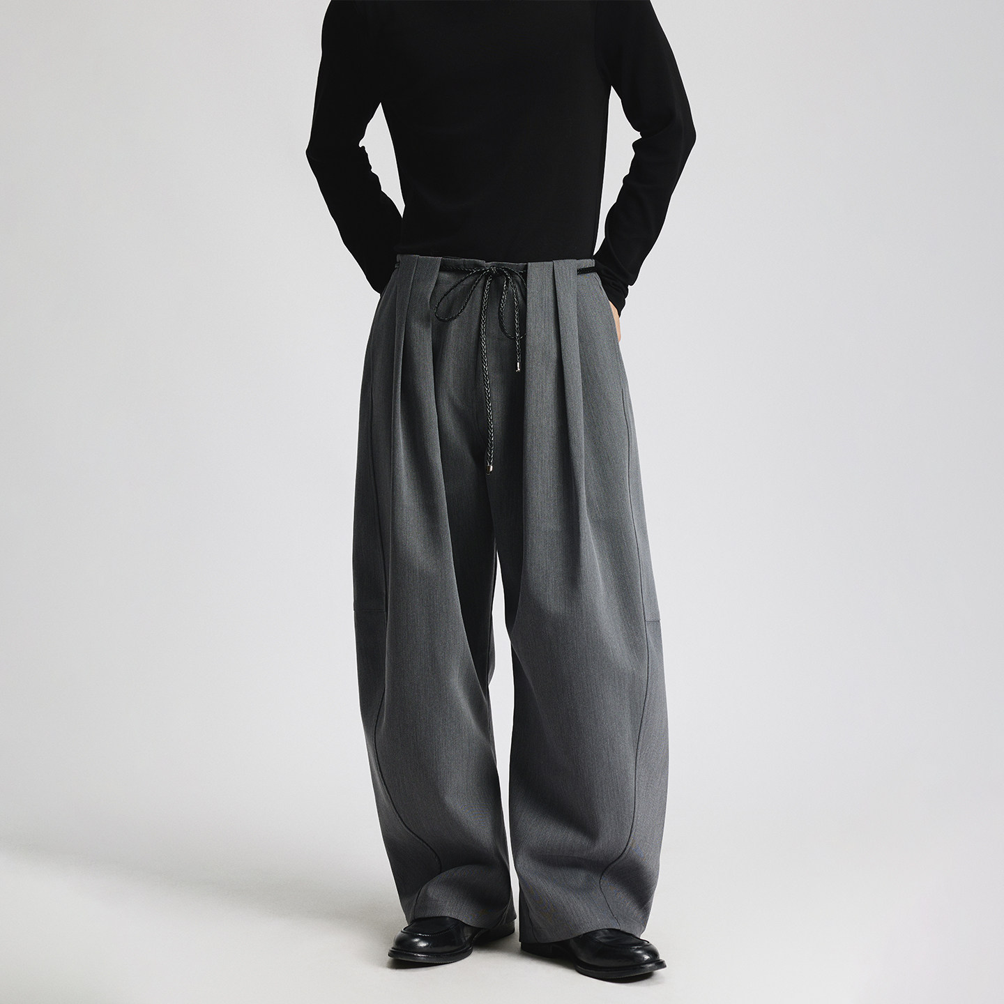 三木公白 复古休闲西裤男宽松高级感 立体打褶阔腿直筒裤灰色廓形,男装,休闲裤,淘宝优惠券,粉丝福利购,淘宝优惠卷