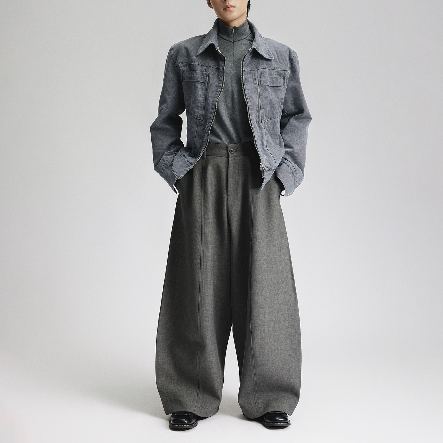 三木公白 小众设计弯刀廓形休闲裤男 宽松直筒阔腿西裤垂感百搭,男装,休闲裤,淘宝优惠券,粉丝福利购,淘宝优惠卷