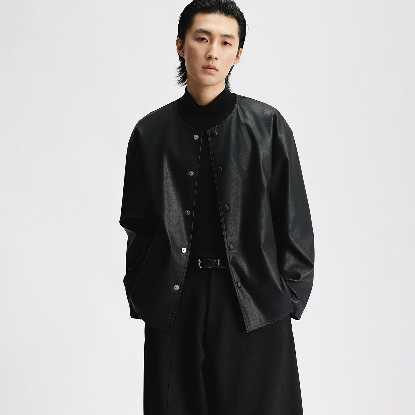 三木公白 极简双面穿圆领短款皮夹克男 高级感宽松日系外套自吸扣,男装,夹克,淘宝优惠券,粉丝福利购,淘宝优惠卷