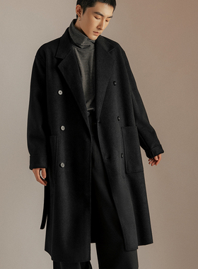 丑时三刻 秋冬款呢子大衣高级感赫本风男 长款简约韩系大衣外套