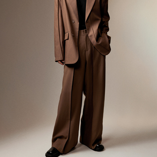 复古宽松直筒阔腿裤 三木公白 子男垂感高级 裤 潮 小众设计压褶西装