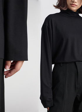 丑时三刻 春秋款华夫格高领T恤男 纯色宽松长袖打底衫潮流ins舒适