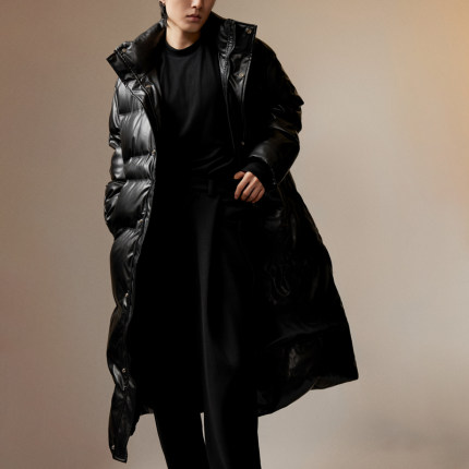 三木公白 立领加厚长款羽绒服男款皮质高级感 机能风冬季外套潮流