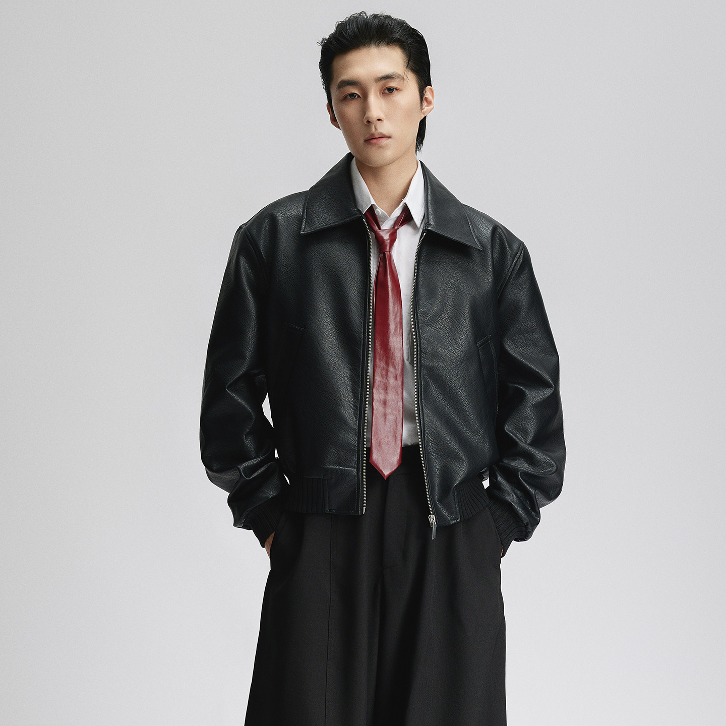 三木公白日系复古短款皮衣夹克