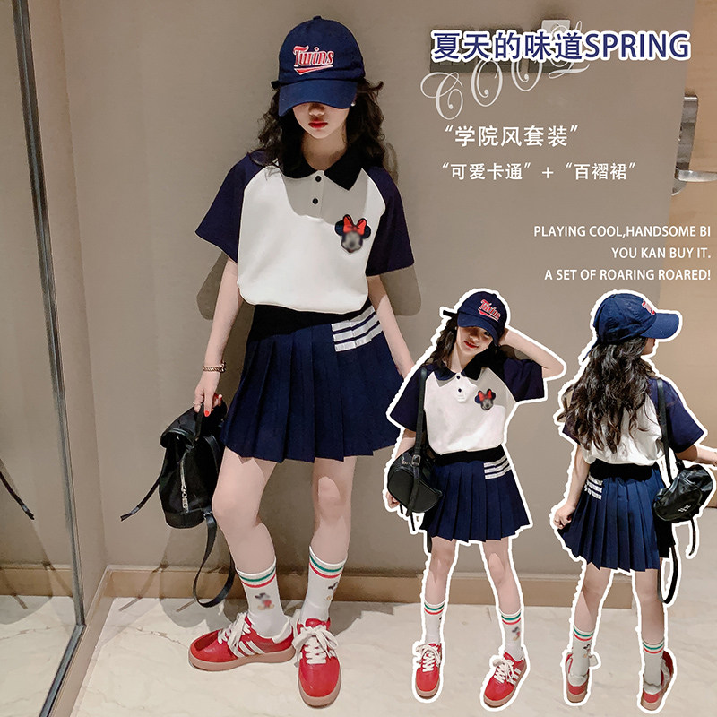 女童T恤学院风polo领短袖上衣