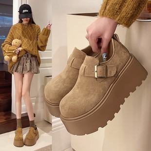 时尚复古厚底勃肯鞋女2025新款春秋百搭小个子增高乐福单鞋子