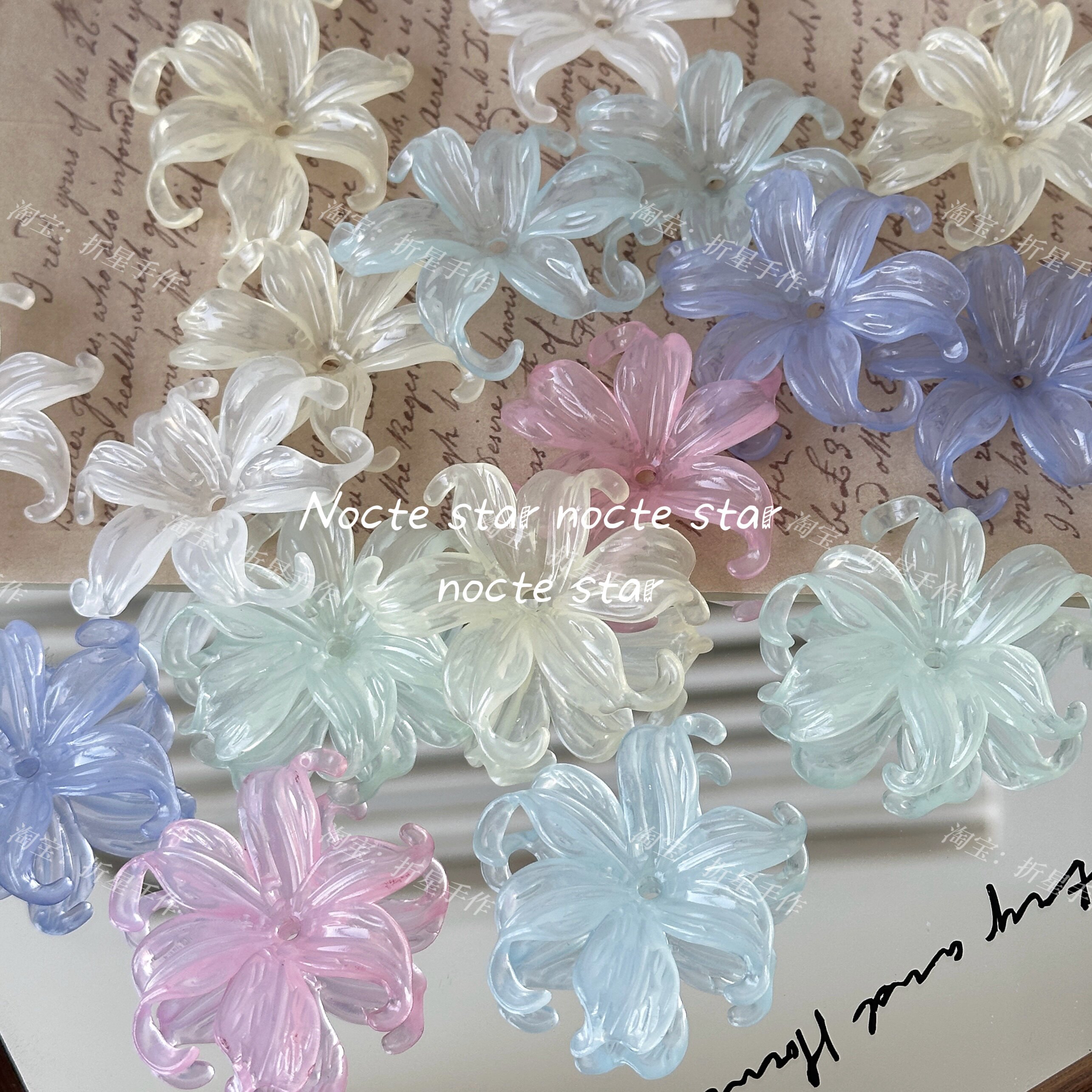 40mm果冻仿玉鸢尾花花托 diy手工串珠手链项链手机链配件挂件材料图片