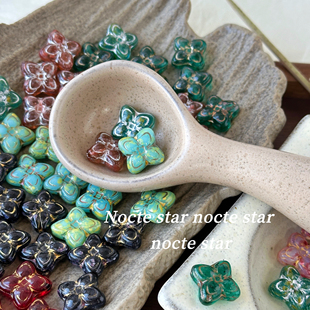 15mm描金十字花直孔琉璃珠 diy手工串珠手链项链饰品配件散珠材料