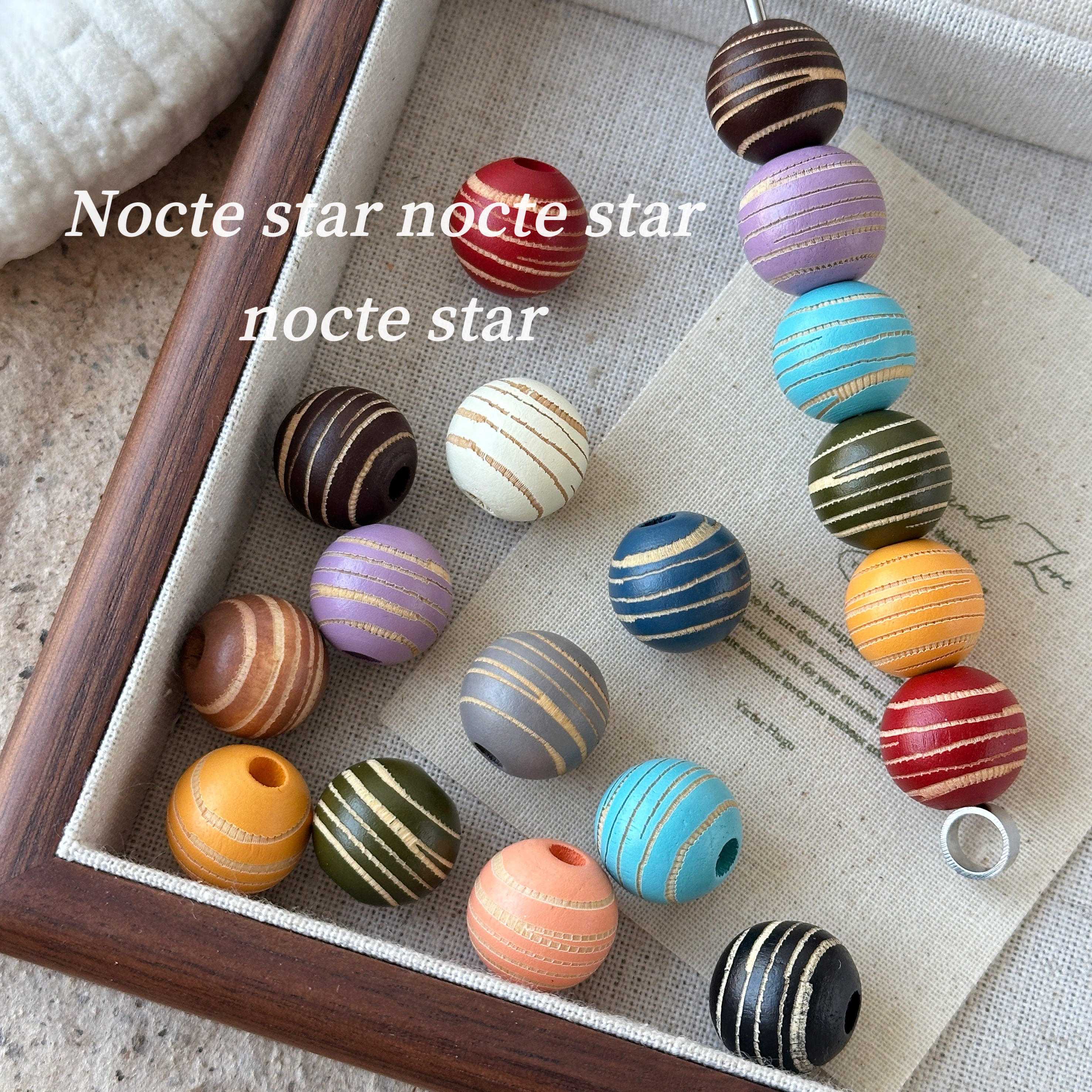 16mm复古彩色线纹木珠 diy手工串珠手链项链手机链配饰散珠