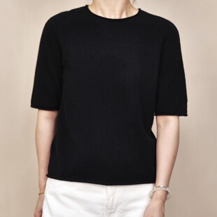 新款秋冬无缝一体100纯山羊绒衫女简约圆领短袖针织衫百搭打底衫