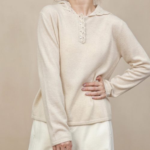 新款秋冬100山羊绒衫女慵懒休闲镂空连帽半开扣针织衫百搭打底衫