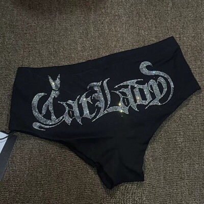 CATLADY同款欧美heels钢管爵士豹纹字母烫钻打底舞蹈短裤显腿长