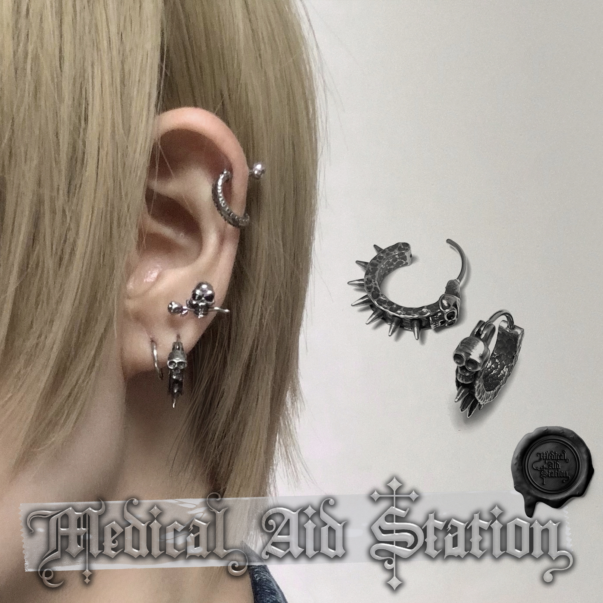 钛钢骷髅尖刺朋克耳环做旧无性别