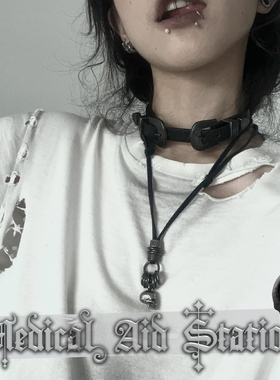 【MAS救护所】骷髅真皮项链毛衣链 复古做旧黑色哥特朋克暗黑男女