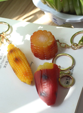 pvc仿真烧烤玉米红薯食物挂件装配饰品小红书包创意模型钥匙圈扣