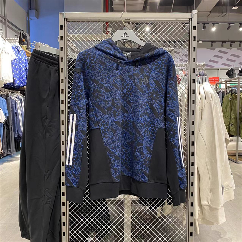 Adidas/阿迪达斯男针织连帽运户外动服休闲印花套头卫衣衫HE2914