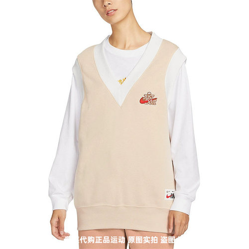 正品Nike耐克女子简约百搭休闲运动套头衫无袖薄绒马甲FD6402-126