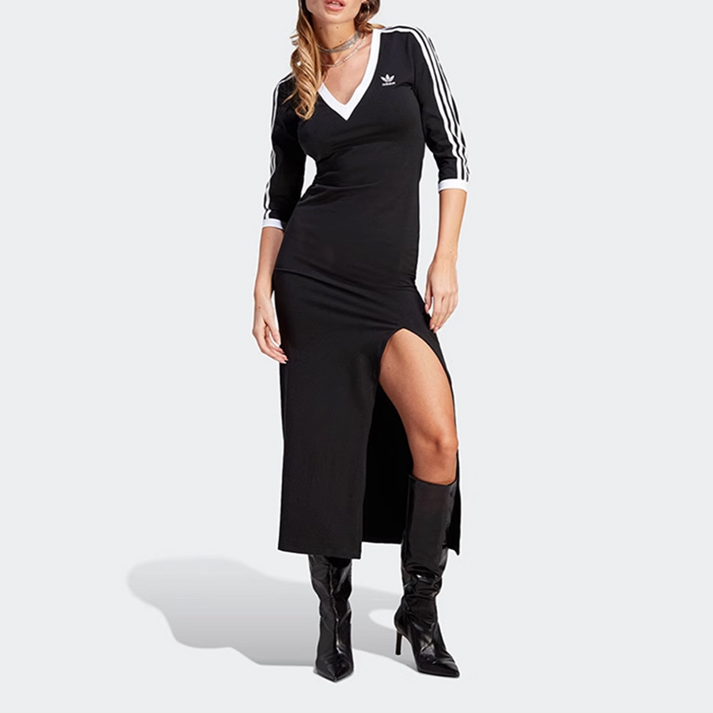 正品Adidas/阿迪达斯三叶草春季女子V领运动连衣裙IK0439 II0750