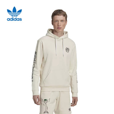 正品Adidas/阿迪达斯三叶草套头衫男子卡通地球连帽卫衣 HL9236