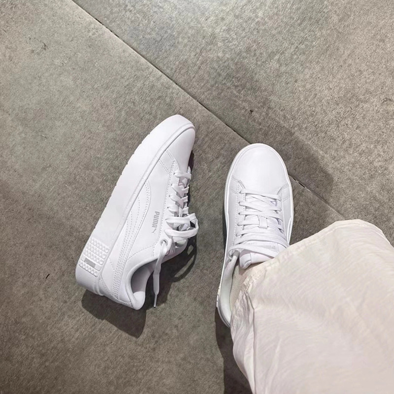 PUMA彪马 Smash Platform 黑白皮质厚底松糕鞋女款低帮板鞋373035