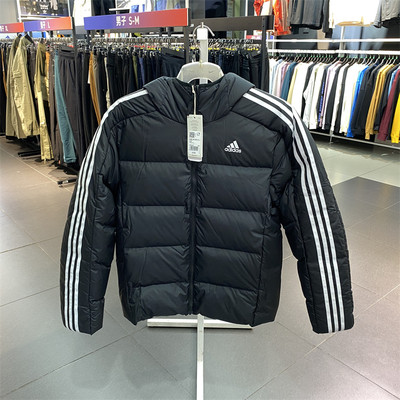 正品Adidas/阿迪达斯男子简约休闲运动保暖防风连帽羽绒服 HZ4429