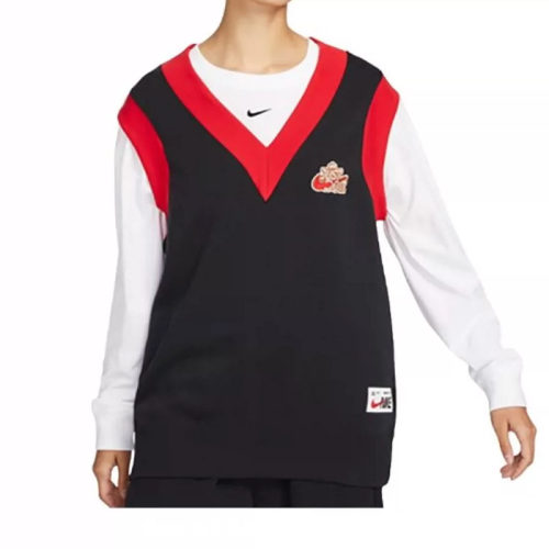 正品Nike/耐克春款女子运动休闲V领针织加绒保暖马甲 FD6402-010