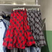 Adidas阿迪达斯三叶草女子格纹A字裙复古潮流休闲半身裙 KT6382