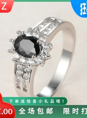 新款跨境欧美时尚椭圆锆石戒指男女双排白色微镶小钻指环气质百搭
