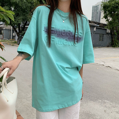 Net red three-dimensional letter short sleeve T-shirt women's fashion loose Korean round neck