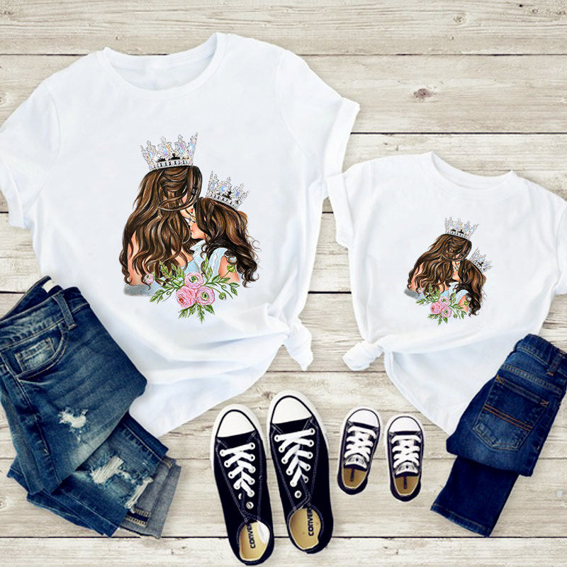 슈퍼마마 패밀리 T셔츠 여름 대외 무역 인기 프린트 친자복 흰색 T셔츠 반소매